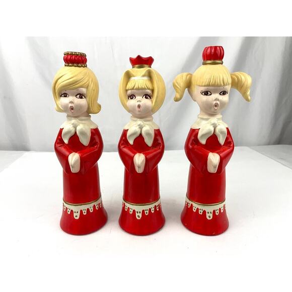 VTG Ceramic Christmas Carolers Candle Holders Lot of 3 Choir Girls 1960s - Picture 1 of 14